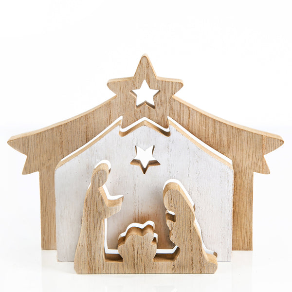 Kleine Krippe aus Holz Tischkrippe 3-tlg. weiß 20 x 14 cm - Foto 1