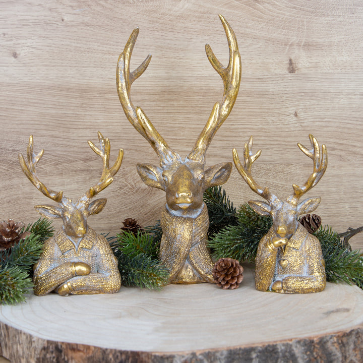 2 edle Hirsch Figuren Weihnachten Dekofigur Rentier Büste16cm - Foto 3