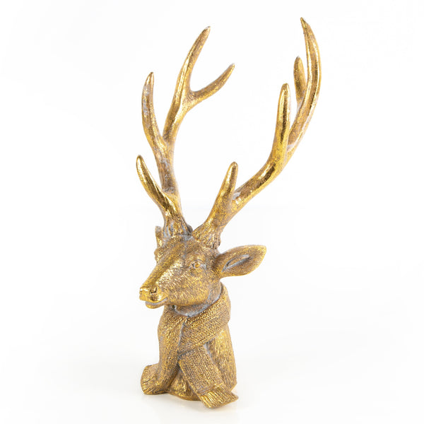 Großer Hirsch Kopf mit Geweih Gold edel Weihnachten 30 cm - Foto 1