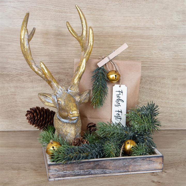 Großer Hirsch Kopf mit Geweih Gold edel Weihnachten 30 cm - Foto 2