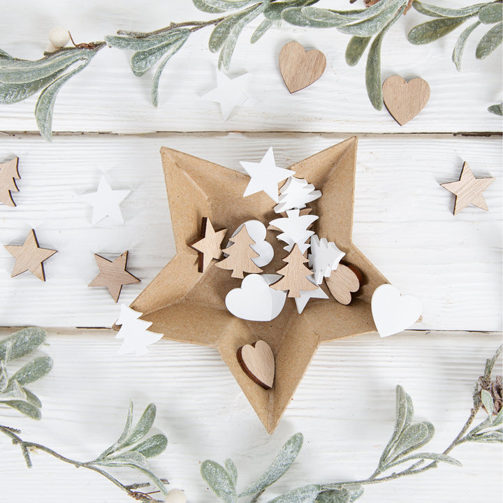 24 Weihnachten Tischdeko Holz Herz Baum Stern 3cm braun weiß - Foto 2