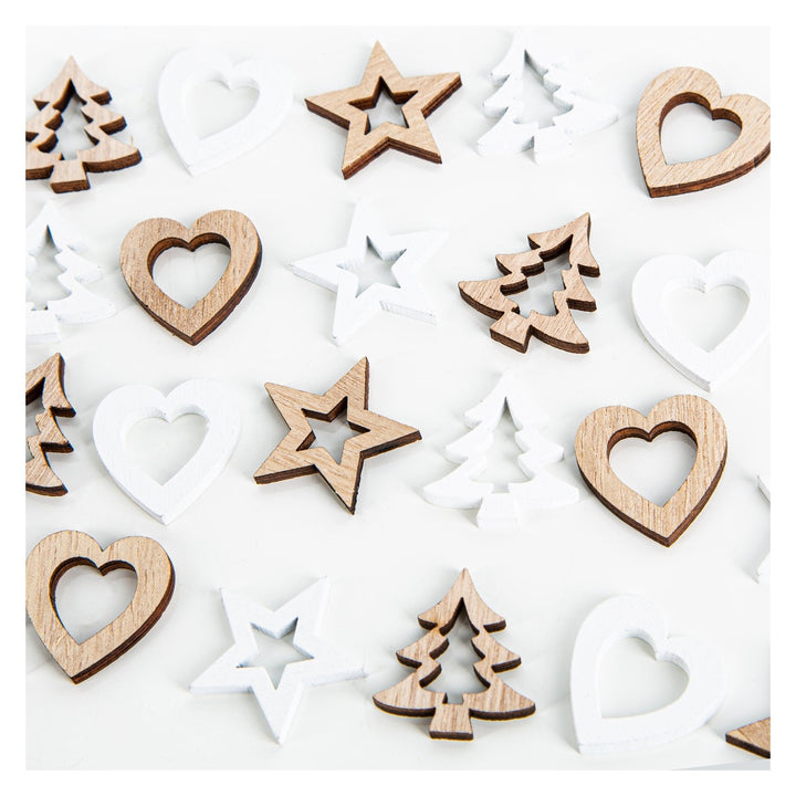 Weihnachtsdeko Set 24 Holz Streuteile Baum Stern Herz Deko - Foto 1