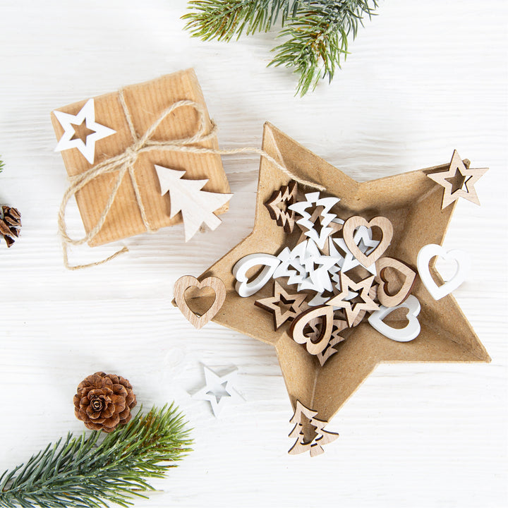 Weihnachtsdeko Set 24 Holz Streuteile Baum Stern Herz Deko - Foto 2