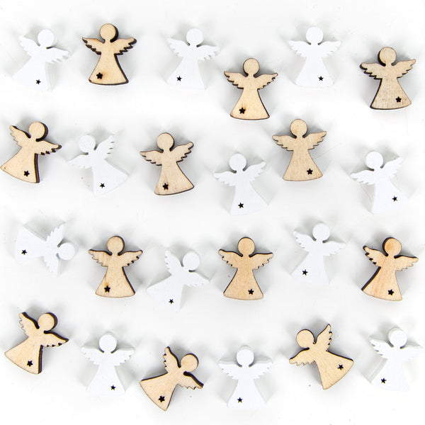 24 Mini Engel aus Holz weiß Holzengel 2 cm Weihnachten - Foto 1