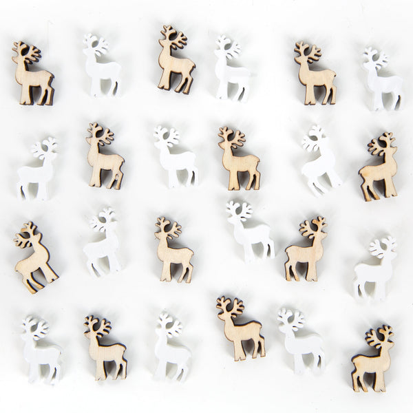 24 Mini Rentiere Streudeko Weihnachten Deko 2 cm Holz weiß - Foto 1
