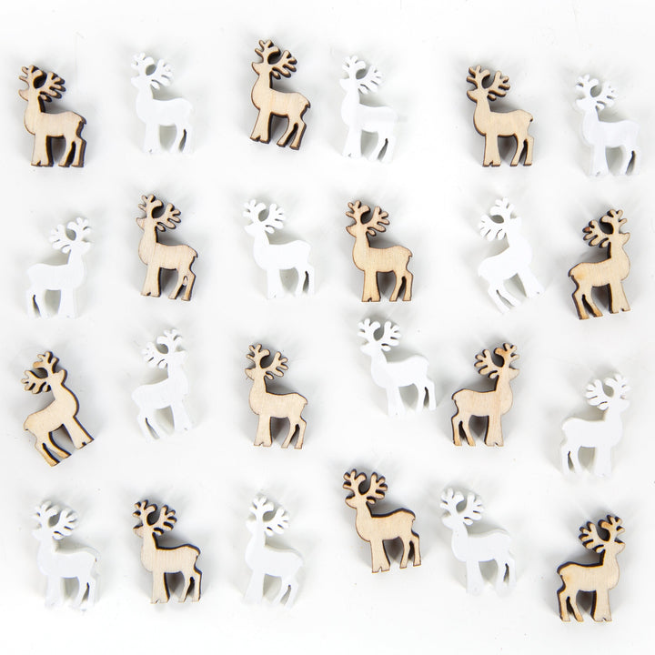 24 Mini Rentiere Streudeko Weihnachten Deko 2 cm Holz weiß - Foto 1