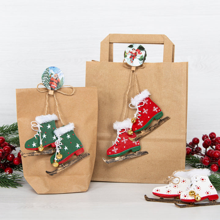 3 Schlittschuhpaare Holz rot weiß grün 6 Schlittschuhe 7 cm - Foto 2