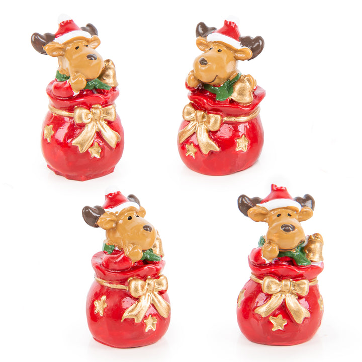 4 kleine Rentiere rot braun Gold Weihnachten Geschenk 3,5 cm - Foto 1