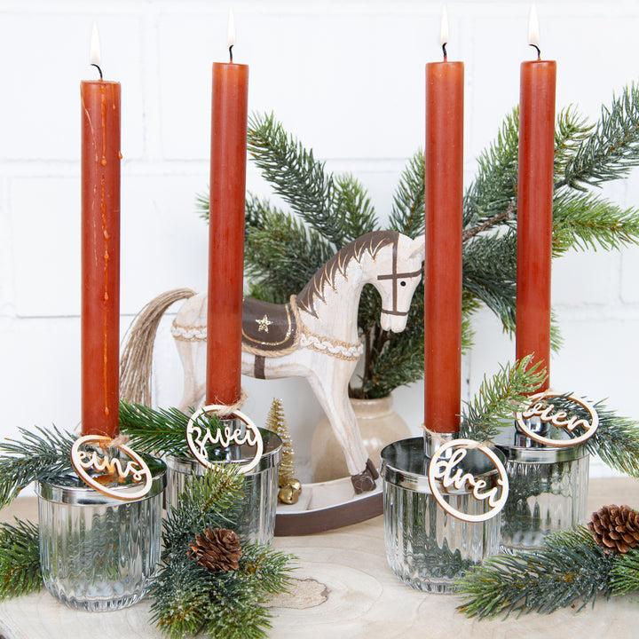 6 Hirsch Rentier Holz Anhänger Weihnachten natur gold 7 cm