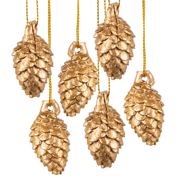 6 goldene Zapfen Lärchen Baumzapfen Weihnachten zum Aufhängen 5 cm - Foto 1