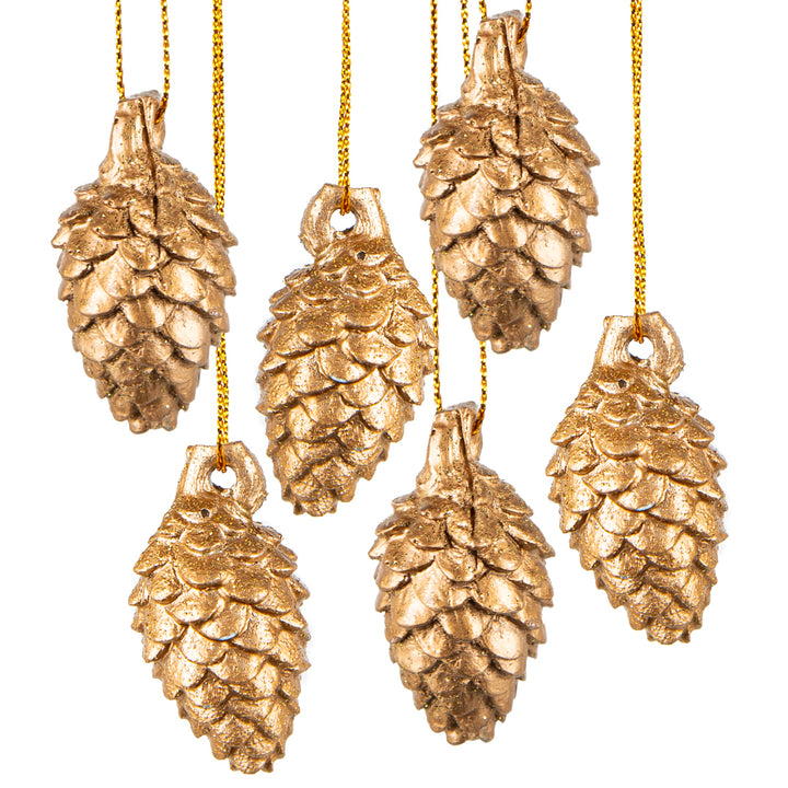 6 goldene Zapfen Lärchen Baumzapfen Weihnachten zum Aufhängen 5 cm - Foto 1
