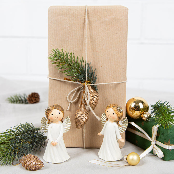 2 kleine Schutzengel Gold weiß Weihnachtsengel Engel 9 cm - Foto 2
