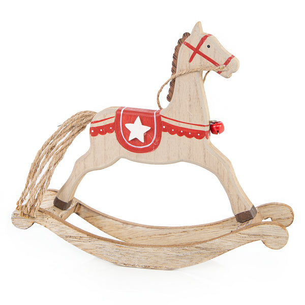 Schaukelpferd Figur aus Holz Natur braun rot Geschenk 21 cm - Foto 1
