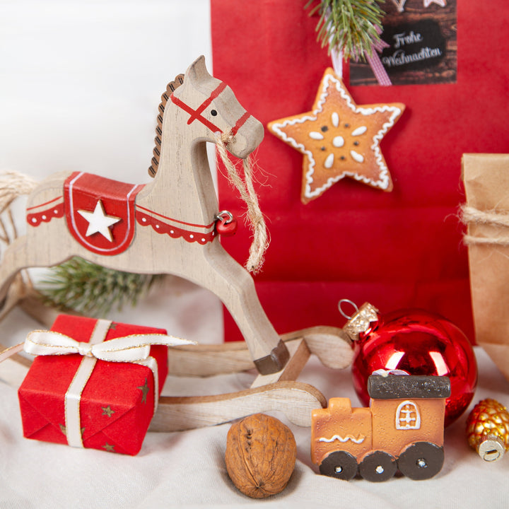 6 Lebkuchen Deko Anhänger Kunststoff braun Weihnachten 6cm - Foto 3