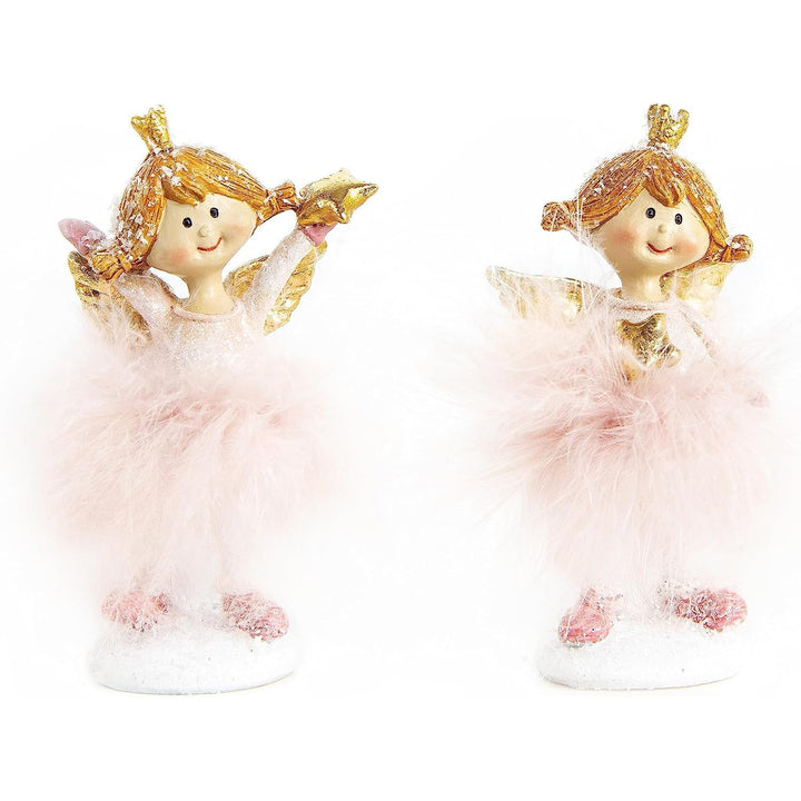 2 Engel Prinzessin Figuren mit Krone rosa Gold - Weihnachtsengel Mädchen 10 cm - Foto 1