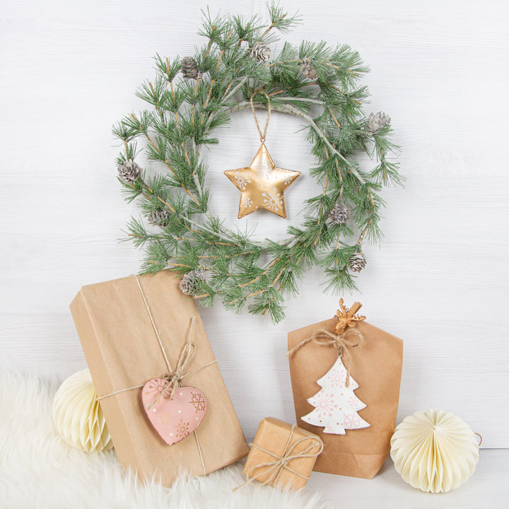 Türkranz aus Holz Frohe Weihnachten Deko Natur hellblau Ø20cm