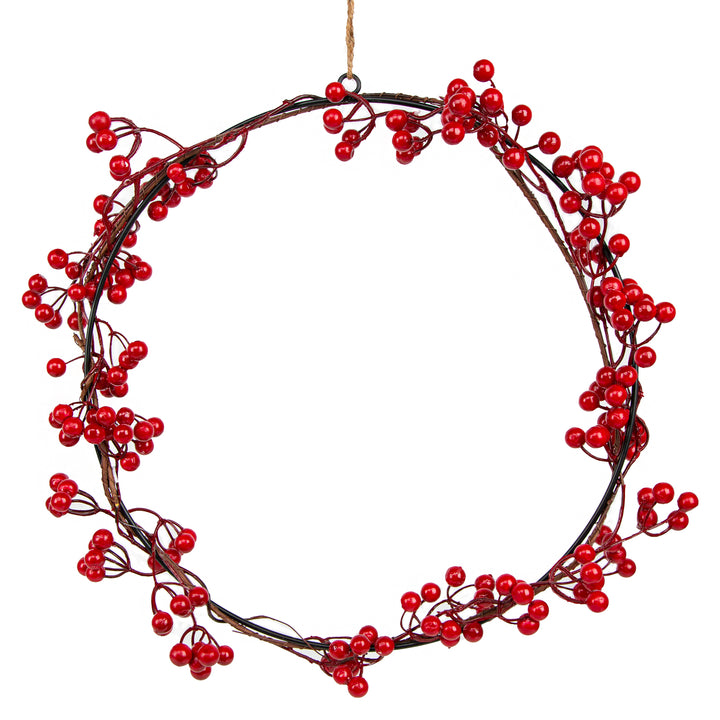 Weihnachtskranz rote Beeren Girlande zum Aufhängen Deko Metallring Ø 28 cm - Foto 1