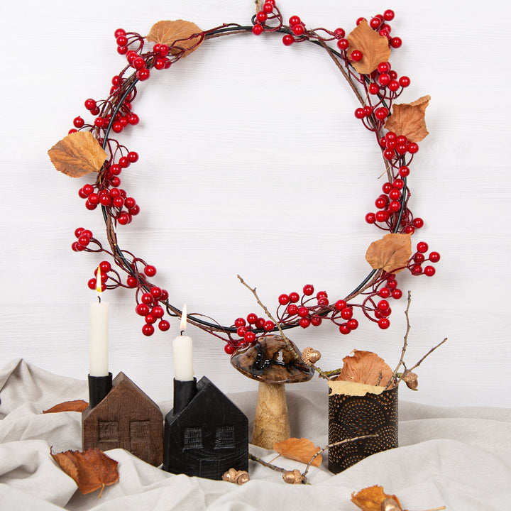 Weihnachtskranz rote Beeren Girlande zum Aufhängen Deko Metallring Ø 28 cm - Foto 2
