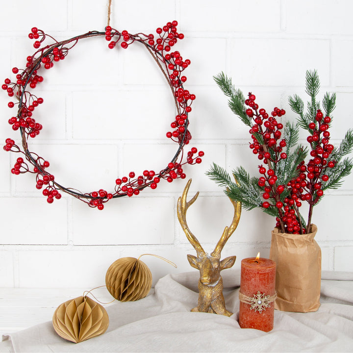 künstliche rote Beeren Zweige 3 Stück 63 cm Weihnachten - Foto 2