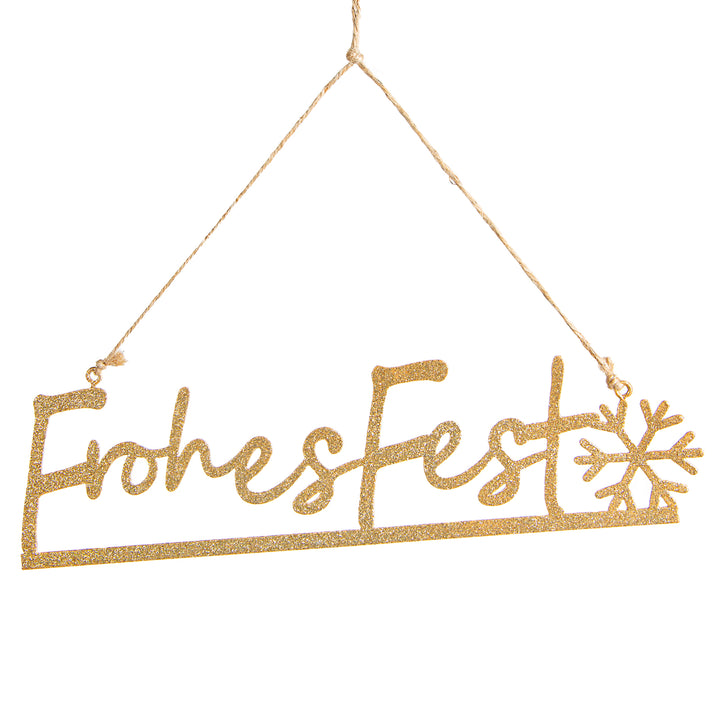 Frohes Fest Türschild - Schriftzug zum Aufhängen gold 25,5 cm - Foto 1