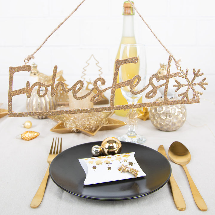 Frohes Fest Türschild - Schriftzug zum Aufhängen gold 25,5 cm - Foto 2