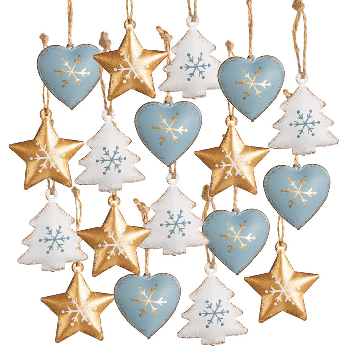 18 kleine Metall Weihnachtsanhänger blau Gold weiß 4 cm - Foto 1