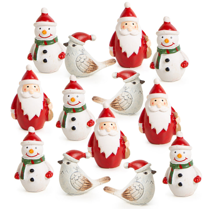 12 Mini Weihnachtsfiguren Schneemann Nikolaus Vogel rot weiß 4-5 cm - Foto 1