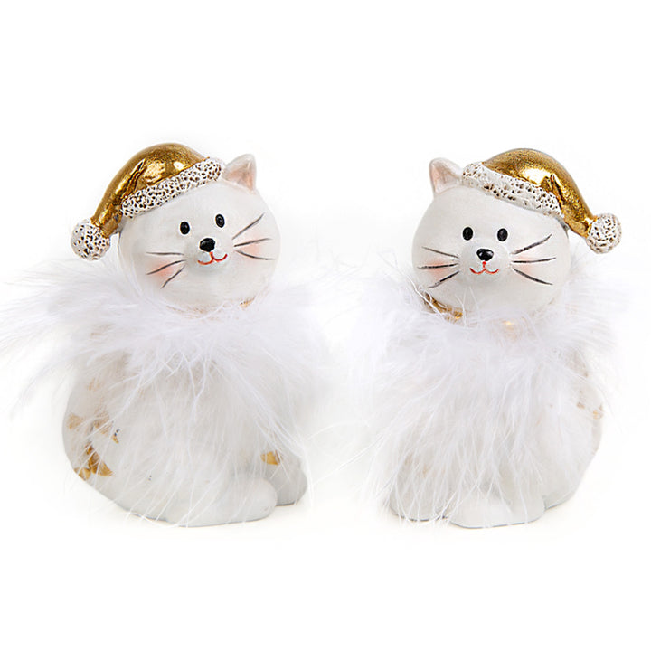 2 Weihnachten Deko Katzen gold weiß - Weihnachtskatzen 8 cm - Foto 1