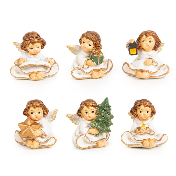 6 Mini Weihnachtsengel weiß Gold - kleine Schutzengel Figuren 4 cm - Foto 1