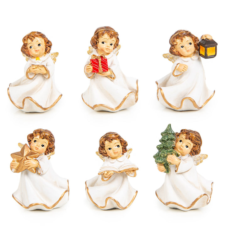 6 Mini Engel Weihnachtsengel als kleines Geschenk Creme weiß 5 cm - Foto 1