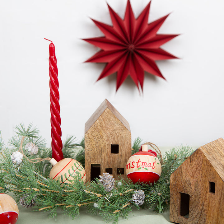 4 Holz Weihnachtskugeln zum Aufhängen braun rot grün Baumschmuck Ø 6 cm - Foto 2