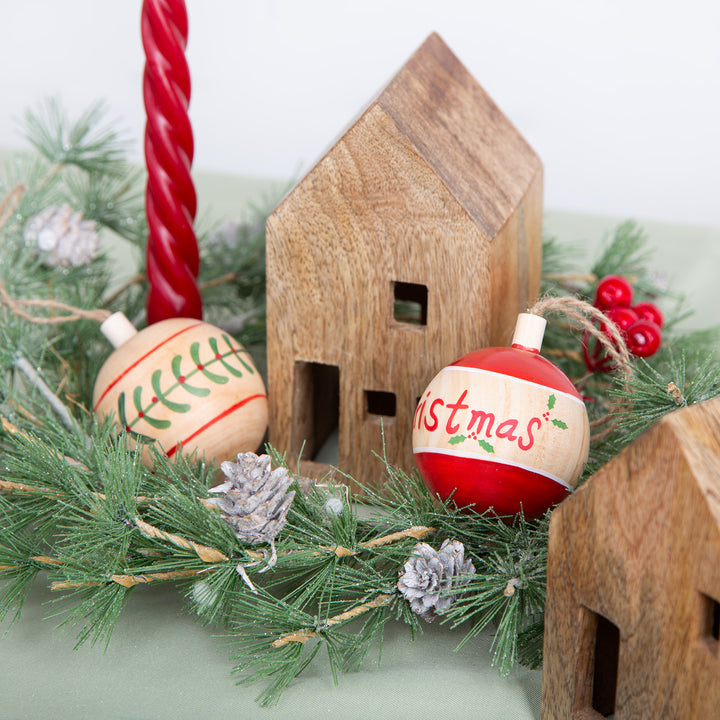 4 Holz Weihnachtskugeln zum Aufhängen braun rot grün Baumschmuck Ø 6 cm - Foto 4