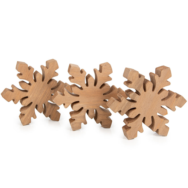 3 große Holz Schneeflocken zum Hinstellen - Weihnachtsdeko 14 x 2 cm - Foto 1