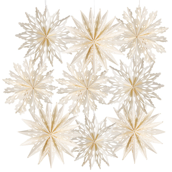 9 Schneeflocken weiß aus Papier - Baumschmuck zum Aufhängen 10 cm - Foto 1