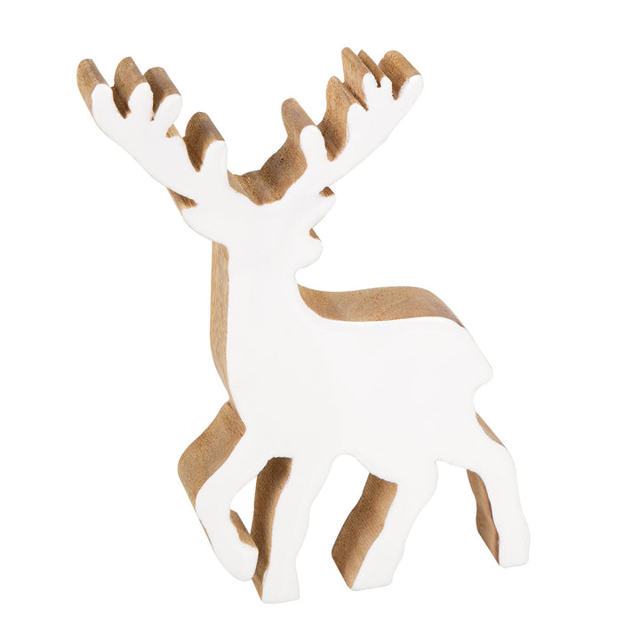Hirsch Rentier Figur aus Holz weiß braun Deko Weihnachten Weihnachtsdekoration zum Stellen 15 x 21 cm - Foto 1