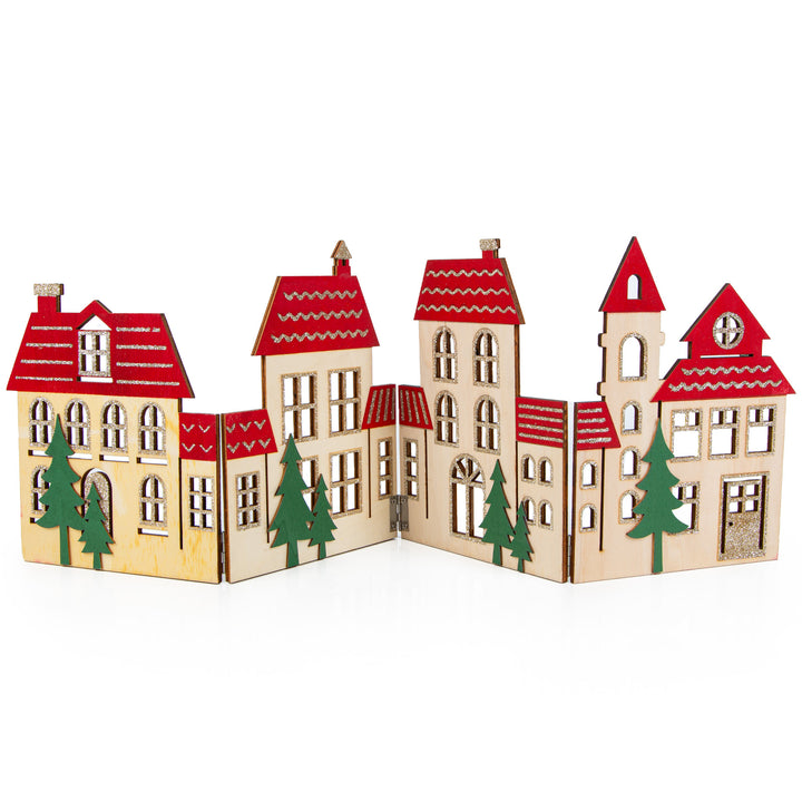 Weihnachtliche Häuserzeile rot grün - aus Holz 60 x 20 cm Dekoleiste - Foto 1