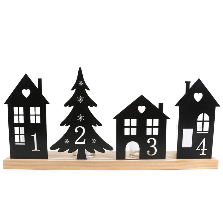 Adventskranz Kerzenhalter aus Holz & Metall schwarz 40,5 x 19 cm - Foto 1