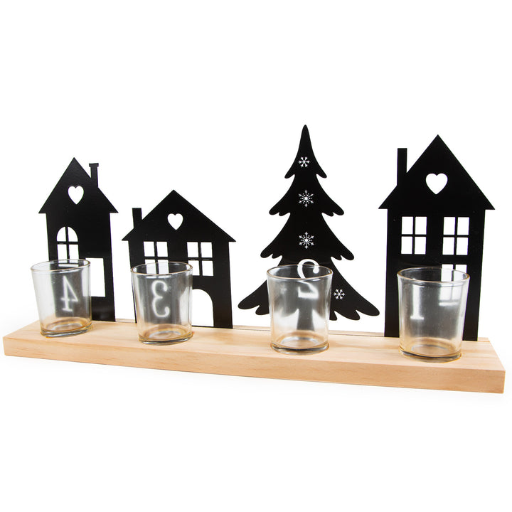 Adventskranz Kerzenhalter aus Holz & Metall schwarz 40,5 x 19 cm - Foto 2