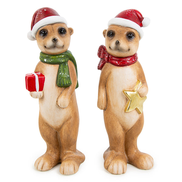 lustige Erdmännchen Figuren mit Weihnachtsmütze außergewöhnliche Weihnachtsdekoration Geschenk Weihnachten 24 cm - Foto 1