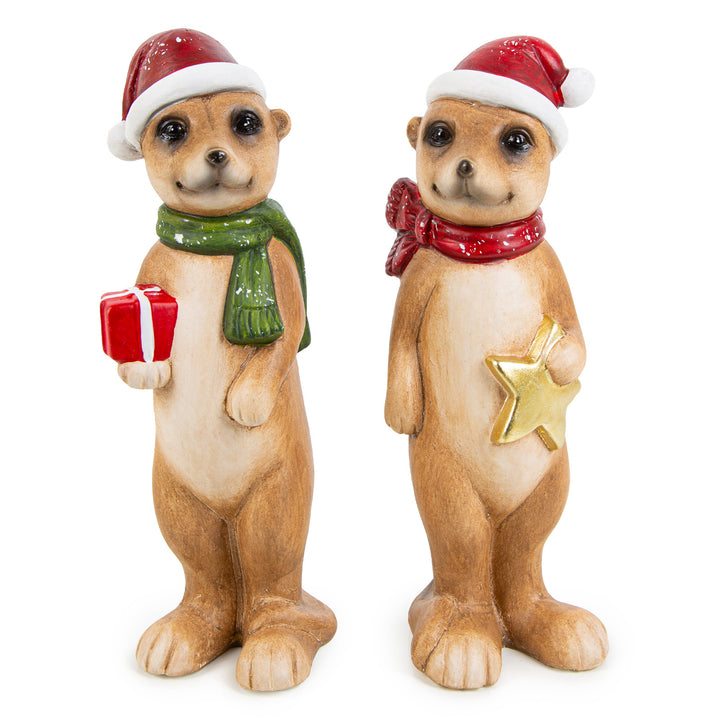 lustige Erdmännchen Figuren mit Weihnachtsmütze außergewöhnliche Weihnachtsdekoration Geschenk Weihnachten 24 cm - Foto 1