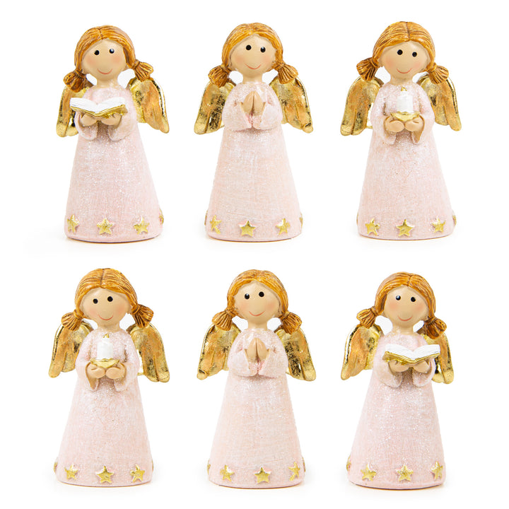 6 kleine Schutzengel rosa mit Kerze Buch - Weihnachten Give-Away 6,5 cm - Foto 1