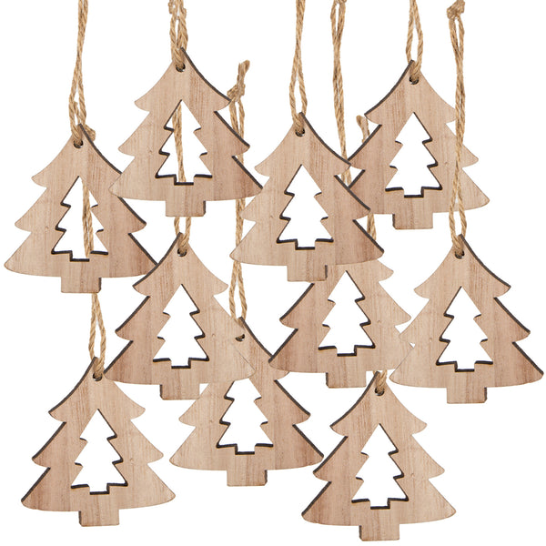 Tannenbaum Weihnachtsanhänger aus Holz Holzdeko Weihnachten natürlicher Baumschmuck 7 x 7 x 0,8 cm - Foto 1