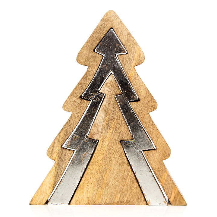3-tlg. Weihnachtsbaum zum Ineinanderstecken aus Holz braun Silber 28 cm - Foto 1