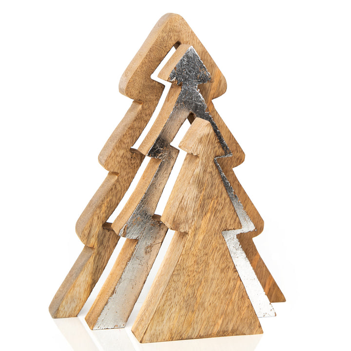 3-tlg. Weihnachtsbaum zum Ineinanderstecken aus Holz braun Silber 28 cm - Foto 2