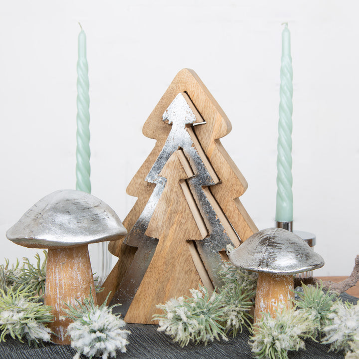 3-tlg. Weihnachtsbaum zum Ineinanderstecken aus Holz braun Silber 28 cm - Foto 3