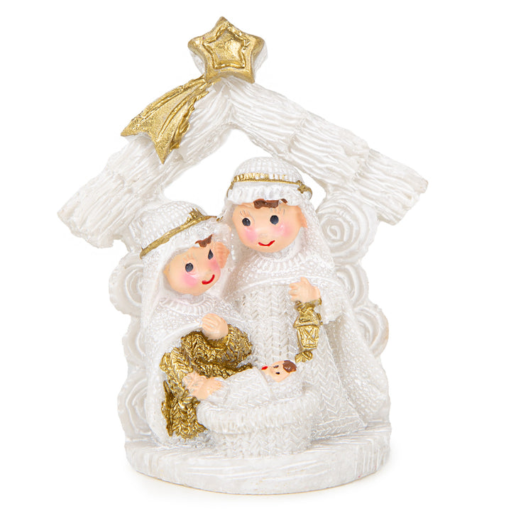 Kleine Tischkrippe 8 cm - Weihnachtskrippe Heilige Familie weiß Gold - Foto 1