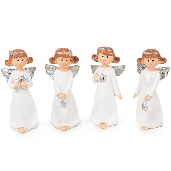 4 Schutzengel weiß Silber - Engel Figuren kleines Geschenk Weihnachten 5 cm - Foto 1