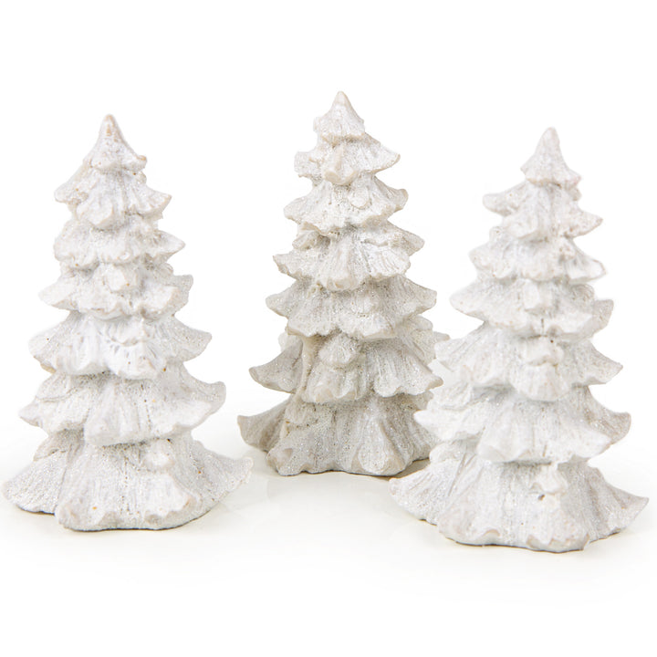 3 Tannenbaum Figuren - weiß glitzernd Winter Weihnachten Deko 7,5 cm - Foto 1