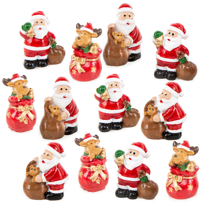 12 Mini Weihnachtsfiguren Weihnachtsmann Nikolaus Rentier 3,5 cm - Foto 1