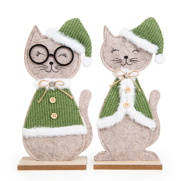 Weihnachtskatzen Set - 2 Katzen Figuren grün grau Dekofiguren 26 cm - Foto 1